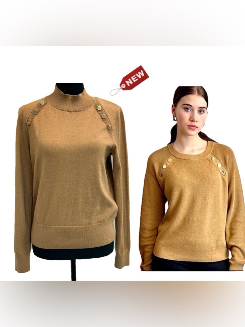 Women's Camel Button-Accent Sweater